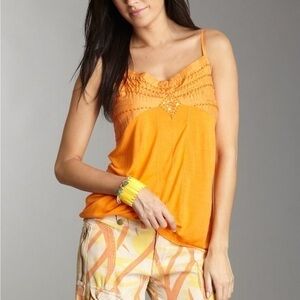 DA-NANG Bourgeois orange sequin-embellished spaghetti strap tank top